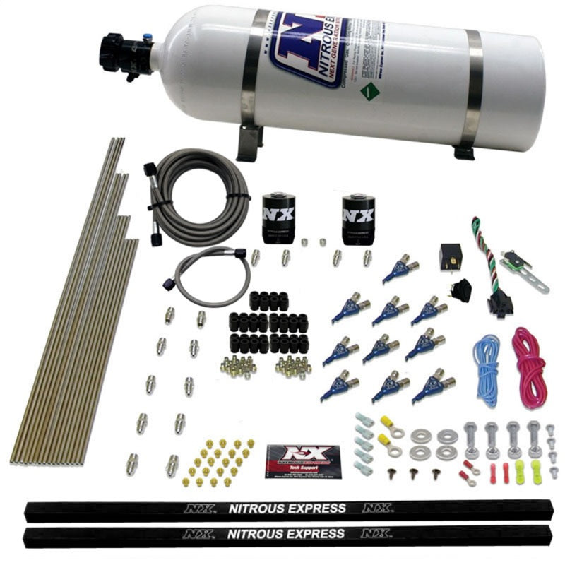 Nitrous Express 10 Cyl Piranha Nozzle Direct Port Nitrous Kit (250-500HP) w/15lb Bottle Nitrous Systems Nitrous Express