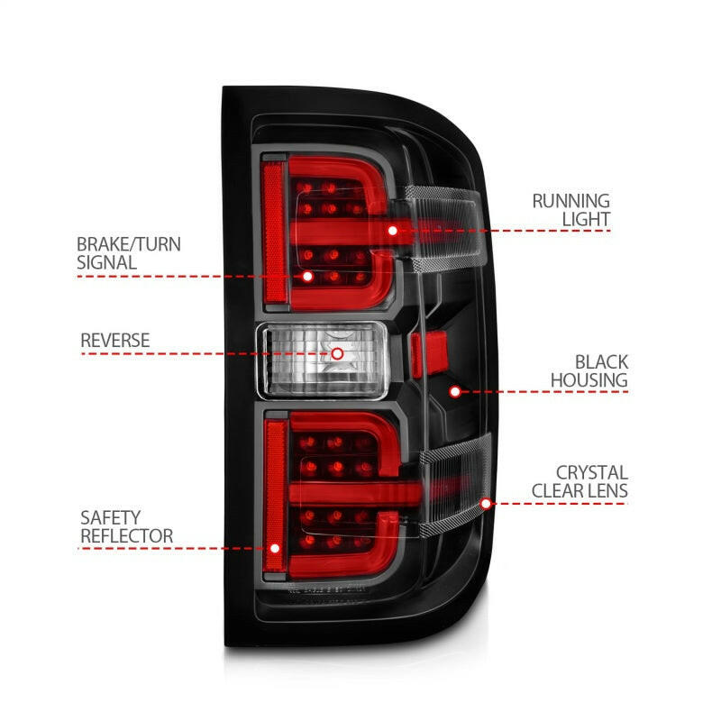 ANZO 15-19 Chevy Silverado 2500HD/3500HD (Halgn Only) LED Tail Lights w/Black Light Bar & Clear Lens Tail Lights ANZO