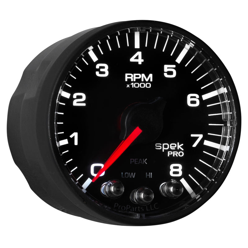 Autometer Spek-Pro Black 2 1/16 inch 8K RPM Tach w/ Shift Light and Peak Memory Gauges AutoMeter