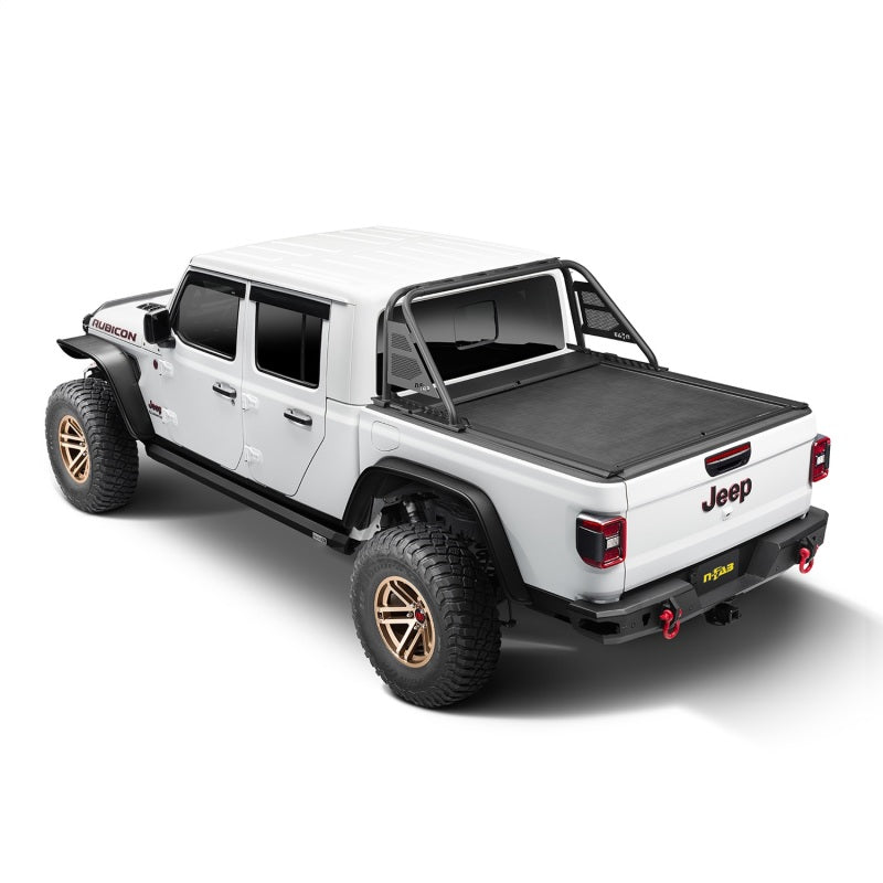 Rugged Ridge 20-22 Jeep Gladiator w/o Trail Rail Sys Armis Tonneau Cover w/Max Track - Tex. Blk Tonneau Covers - Hard Fold Rugged Ridge