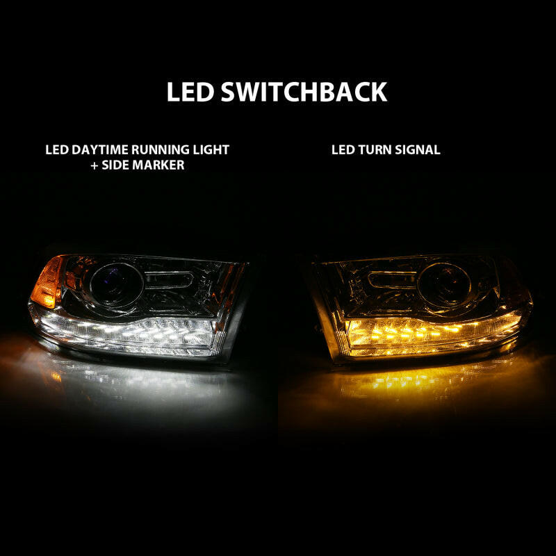 ANZO 2009-2018 Dodge Ram 1500 Projector Plank Style Switchback H.L Halo Chrome Amber (OE Style) Headlights ANZO