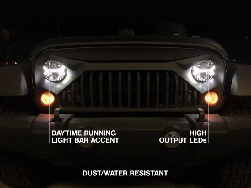 Raxiom07-18 Jeep Wrangler JK LED Halo Projector Headlights- Chrome Housing (Clear Lens) Headlights Raxiom