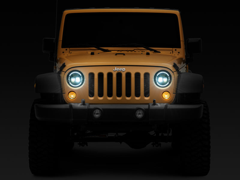 Raxiom 97-18 Jeep Wrangler TJ/JK Axial 7-Inch LED Headlights w/ DRL- Black Housing (Clear Lens) Headlights Raxiom