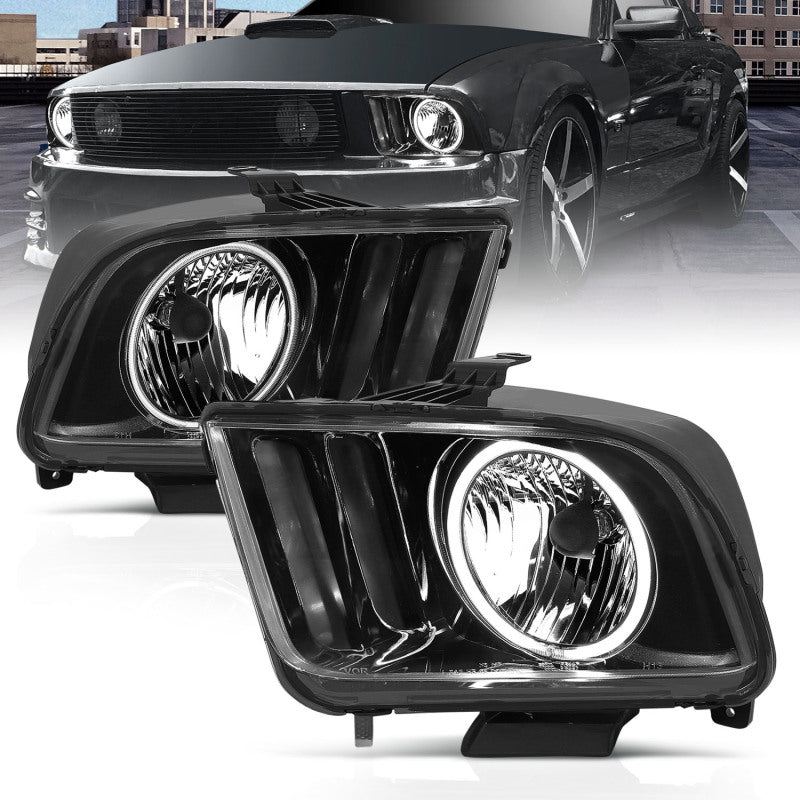 ANZO 2005-2009 Ford Mustang Crystal Headlights w/ Halo Black (CCFL) Headlights ANZO