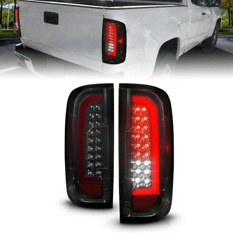 ANZO 15-21 GMC Canyon Full LED Tail Lights w/ Red Lightbar Black Housing Smoke Lens Tail Lights ANZO