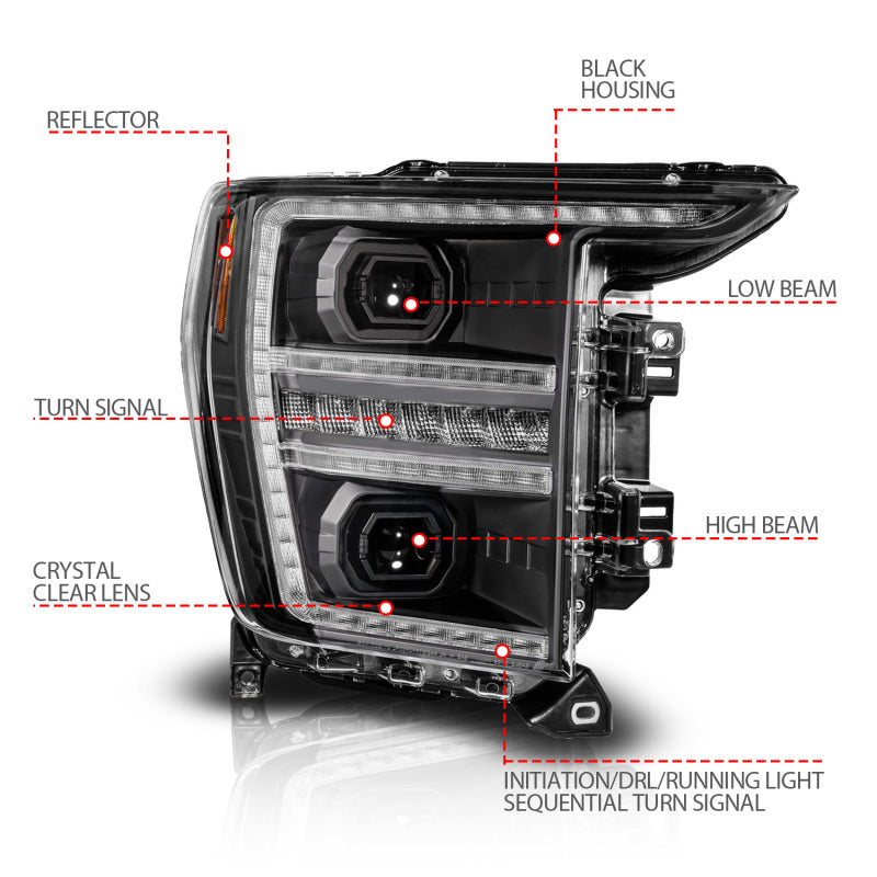 ANZO 21-23 Ford F150 LED Projector Headlight w/Switchback+Sequential - Black (Passenger Side Only) Headlights ANZO