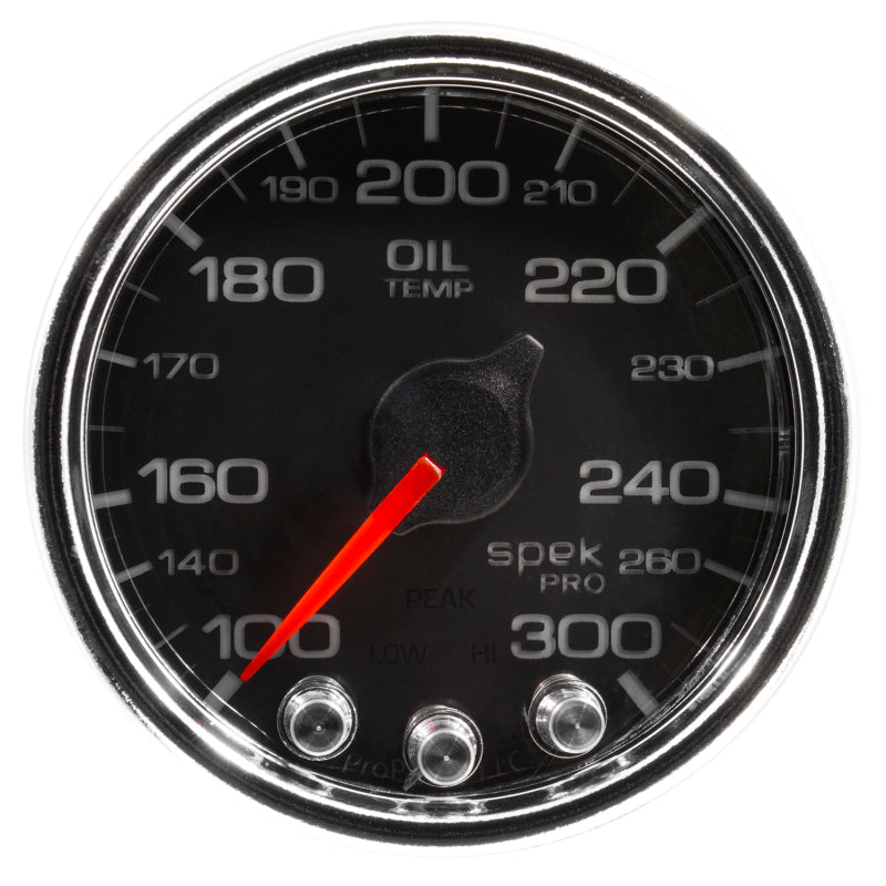 Autometer Spek-Pro Gauge Oil Temp 2 1/16in 300f Stepper Motor W/Peak & Warn Blk/Chrm Gauges AutoMeter