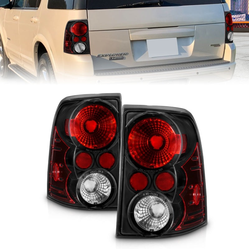 ANZO 2002-2005 Ford Explorer Taillights Black Tail Lights ANZO