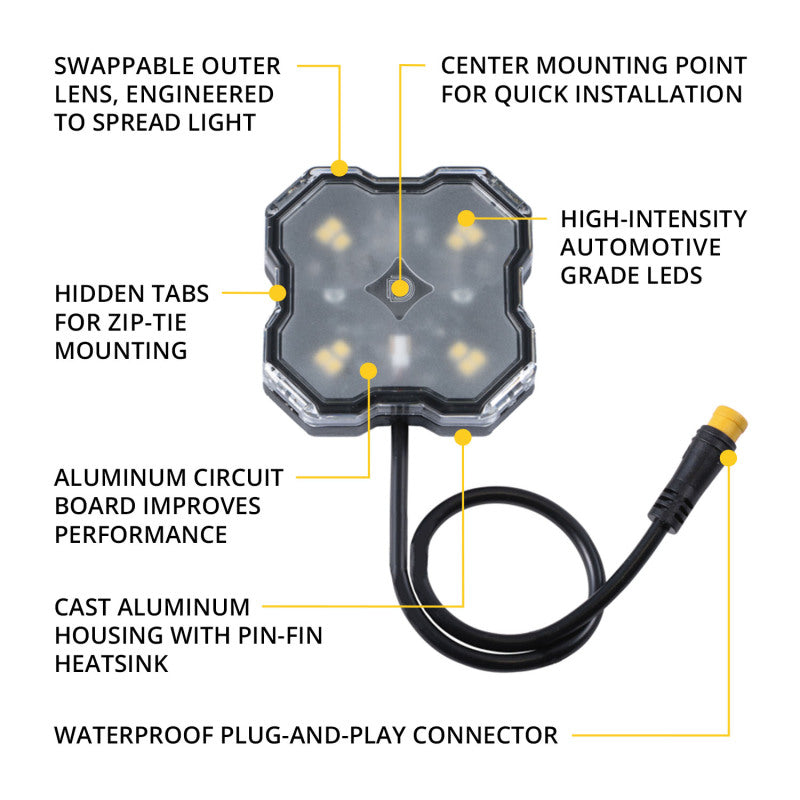 Diode Dynamics Stage Series SXS Rock Light Installer Kit - White Diffused M8 (4-pack) Light Accessories and Wiring Diode Dynamics