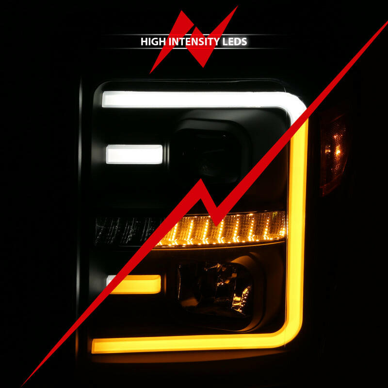 ANZO 2011-2016 Ford F250 Projector Headlights w/ Plank Style Switchback Black w/ Amber Headlights ANZO