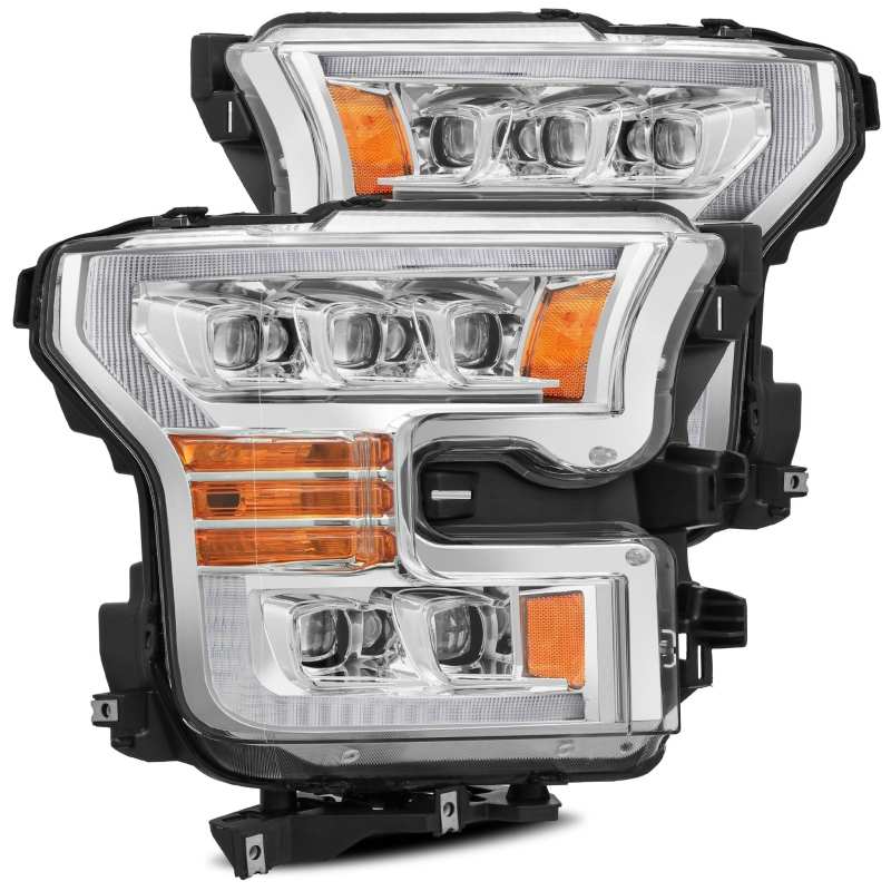 AlphaRex 17-20 Ford Raptor NOVA LED Proj Headlights Plank Style Chrm w/Activ Light Sequential Signal Headlights AlphaRex