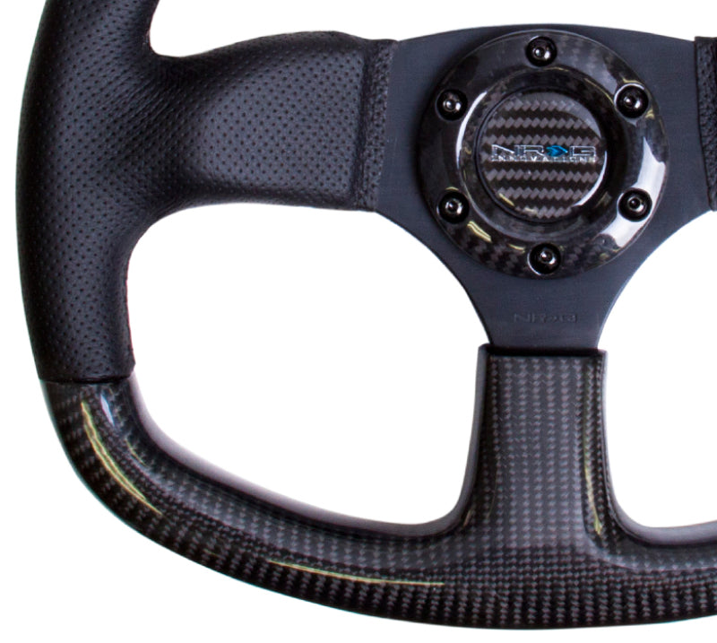 NRG Carbon Fiber Steering Wheel (320mm) Flat Bottom & Leather Trim w/Black Stitching Steering Wheels NRG