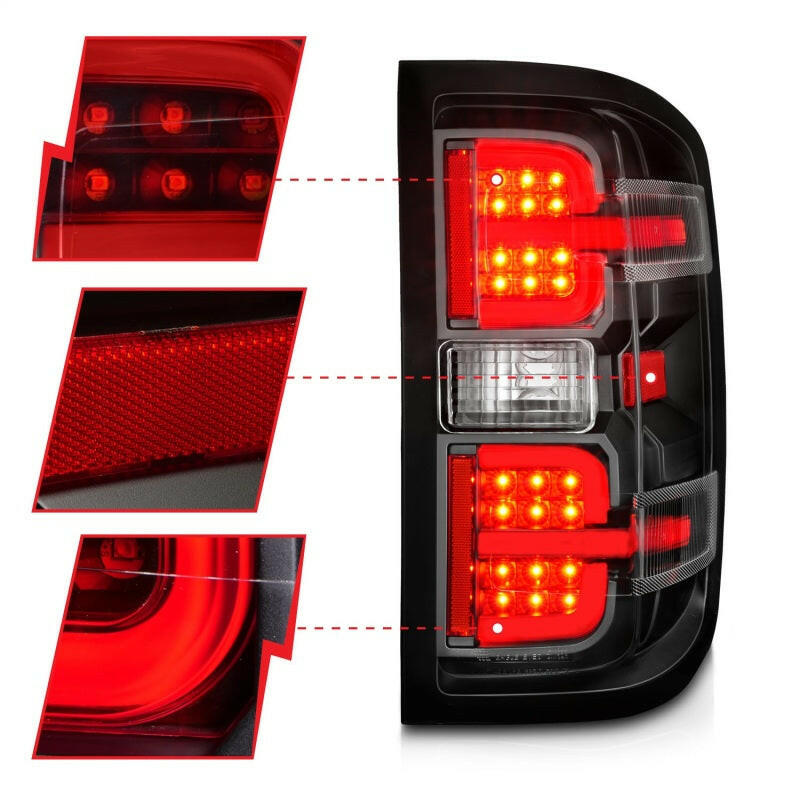 ANZO 15-19 Chevy Silverado 2500HD/3500HD (Halgn Only) LED Tail Lights w/Black Light Bar & Clear Lens Tail Lights ANZO