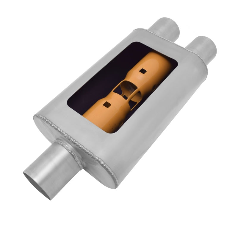 Gibson MWA Superflow Center/Dual Oval Muffler - 4x9x14in/3in Inlet/2.5in Outlet - Stainless Muffler Gibson