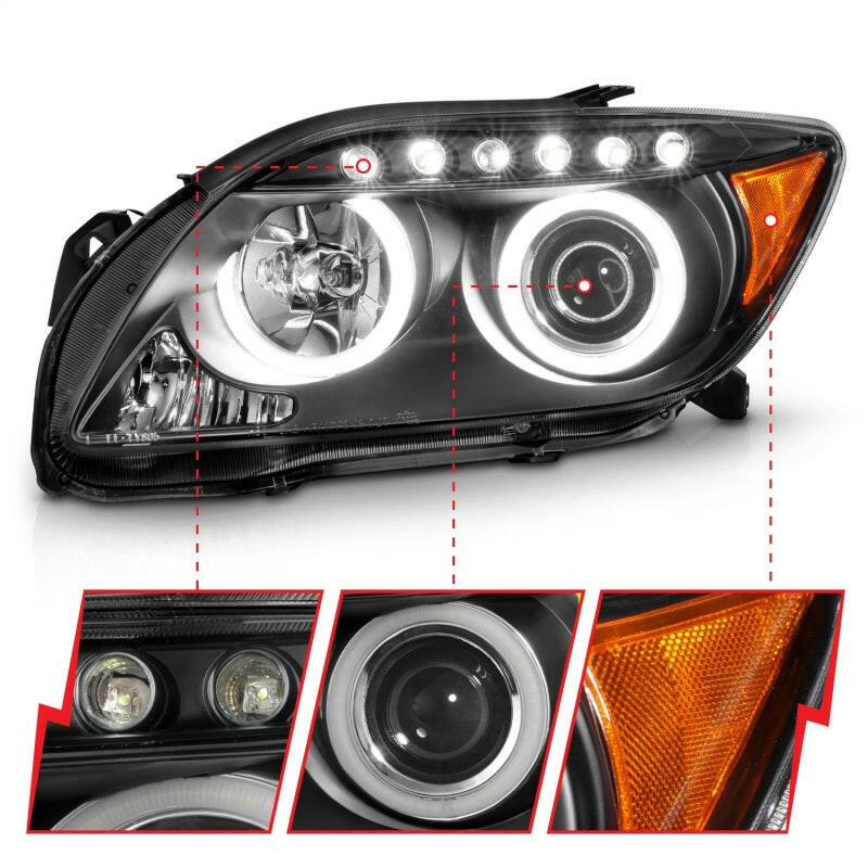 ANZO 2005-2010 Scion Tc Projector Headlights w/ Halo Black (CCFL) Headlights ANZO