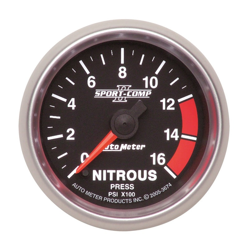 Autometer Sport-Comp II 52mm Full Sweep Electronic 0-1600 PSI Nitrous Pressure Gauge Gauges AutoMeter
