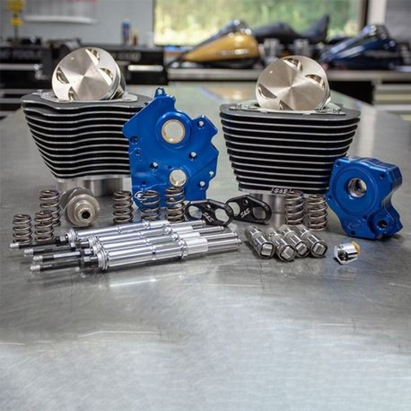 S&S Cycle 2017+ M8 Models 4.250in Bore 550C Cam w/ Chrome Pushrods Power Pack - Black w/ Highlight Piston Sets - Powersports S&S Cycle