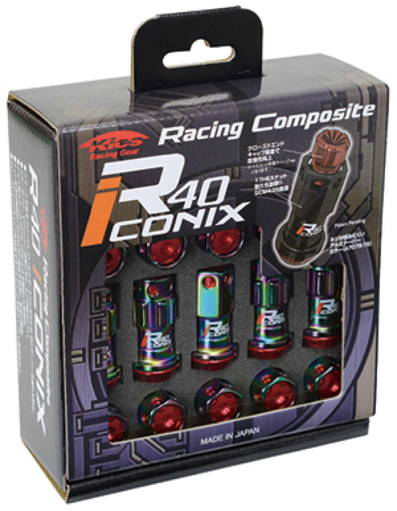 Project Kics 12X1.25 Neo Chrome R40 Iconix Lock & Lug Nuts - 16+4 (Black Cap) Lug Nuts Project Kics