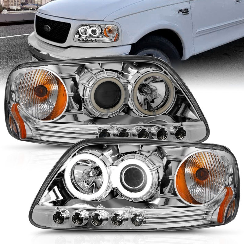 ANZO 1997.5-2003 Ford F-150 Projector Headlights w/ Halo Chrome 1pc Headlights ANZO