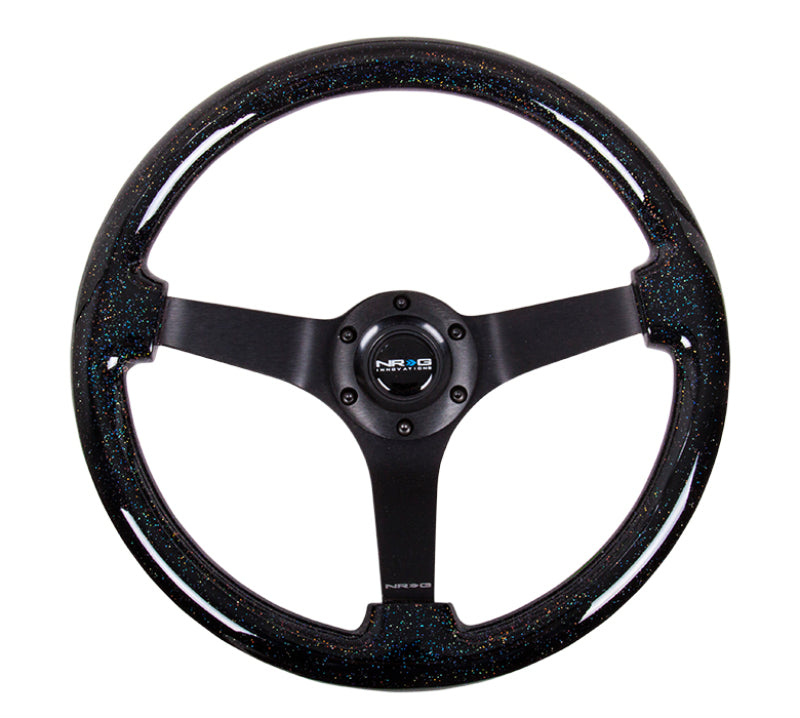 NRG Reinforced Steering Wheel (350mm / 3in Deep) Classic Blk Sparkle Wood Grain w/Blk 3-Spoke Center Steering Wheels NRG