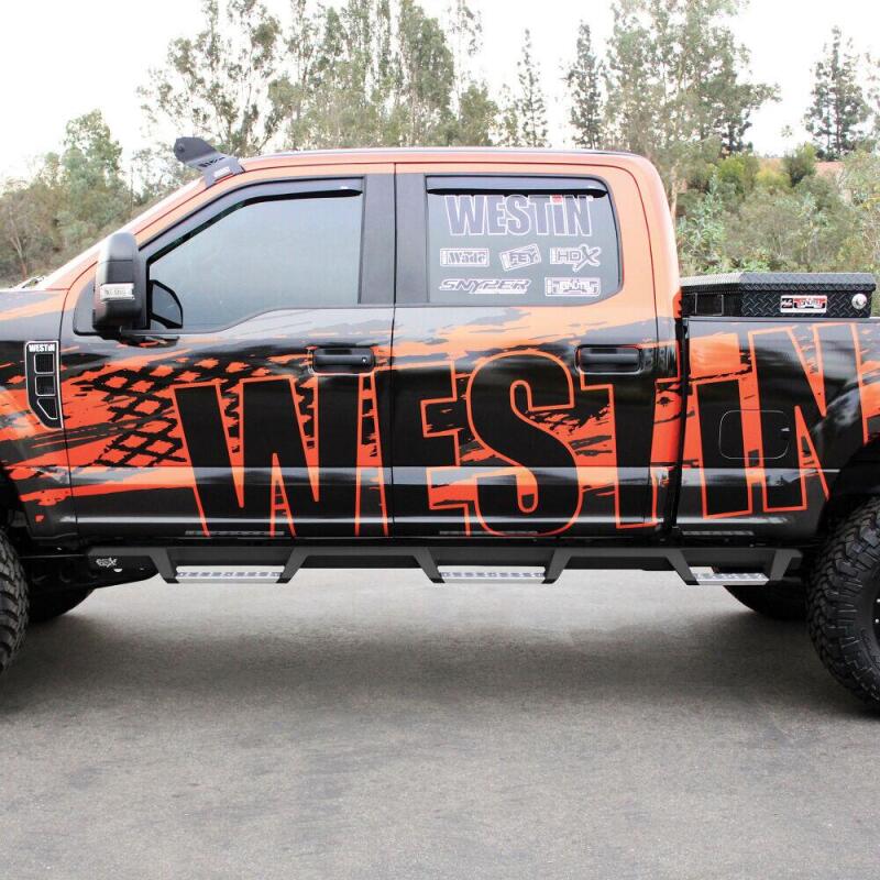 Westin/HDX 17-18 Ford F-250/350 Crew Cab (6.75ft Bed) Stainless Drop Nerf Step Bars - Textured Black Nerf Bars Westin
