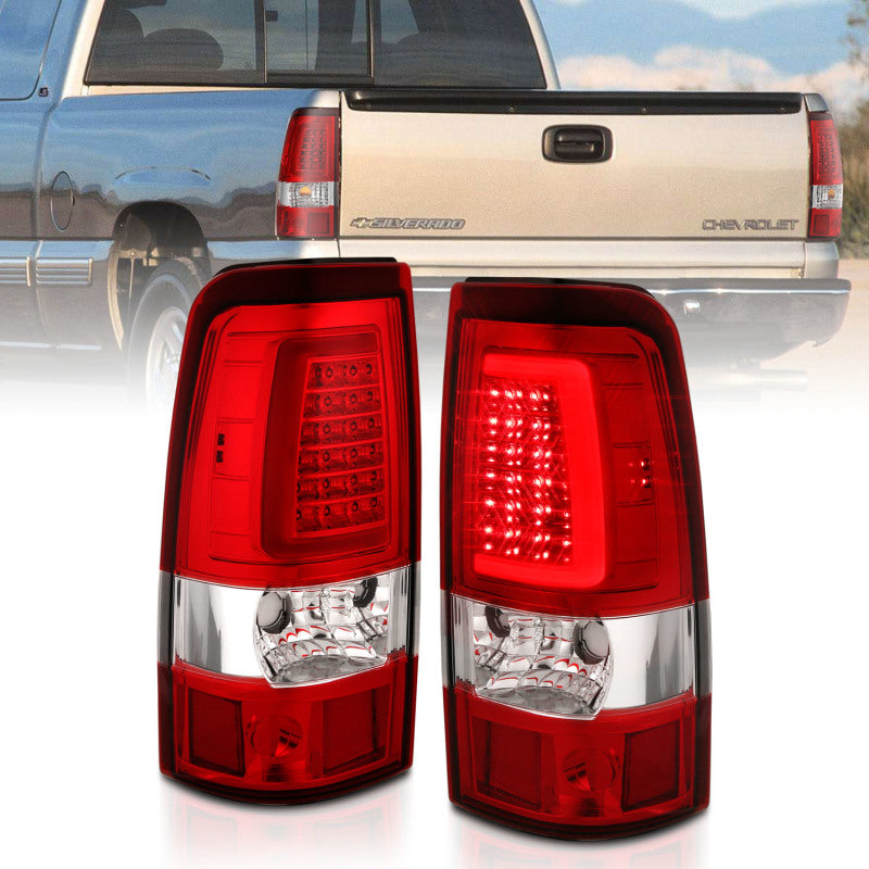 ANZO 2003-2006 Chevy Silverado 1500 LED Taillights Plank Style Chrome With Red/Clear Lens Tail Lights ANZO