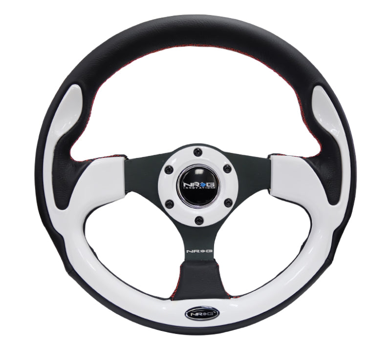 NRG Reinforced Steering Wheel (320mm) Blk w/White Trim & 4mm 3-Spoke Steering Wheels NRG