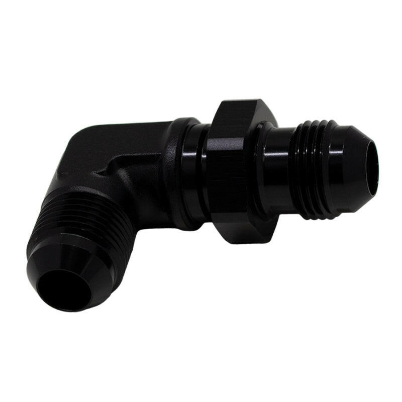 DeatschWerks 8AN Male Flare to 8AN Male Flare Bulkhead Adapter 90-Degree - Anodized Matte Black Fittings DeatschWerks