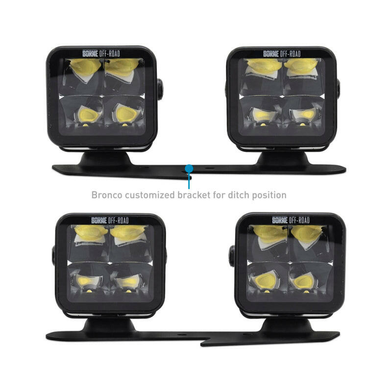 Borne Off-Road 21+ Bronco Light Pods 4pc Ditch 3x3 Spot Light Bars & Cubes Borne Off-Road