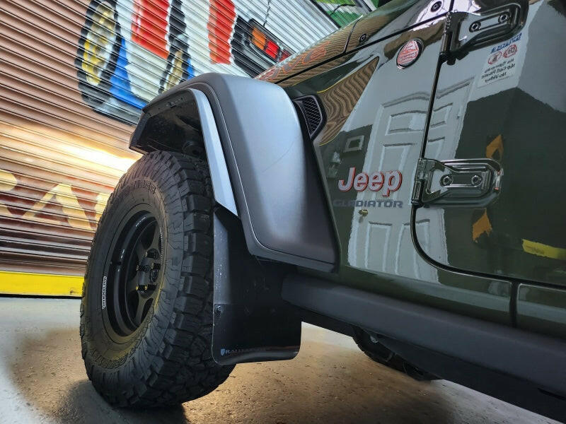 Rally Armor 19-25 Jeep JT Gladiator (Mojave/Rubicon) Black Mud Flap w/Army Green Logo Mud Flaps Rally Armor