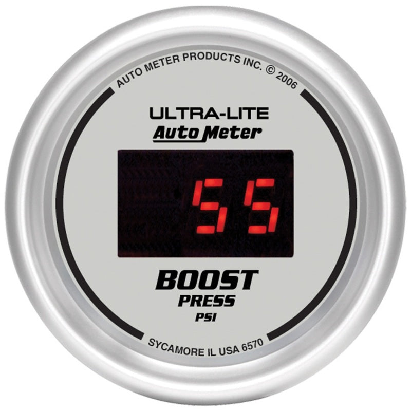 Autometer Ultra-Lite 2-1/16in 5-60 PSI Digital Boost Pressure Gauge - Silver Gauges AutoMeter