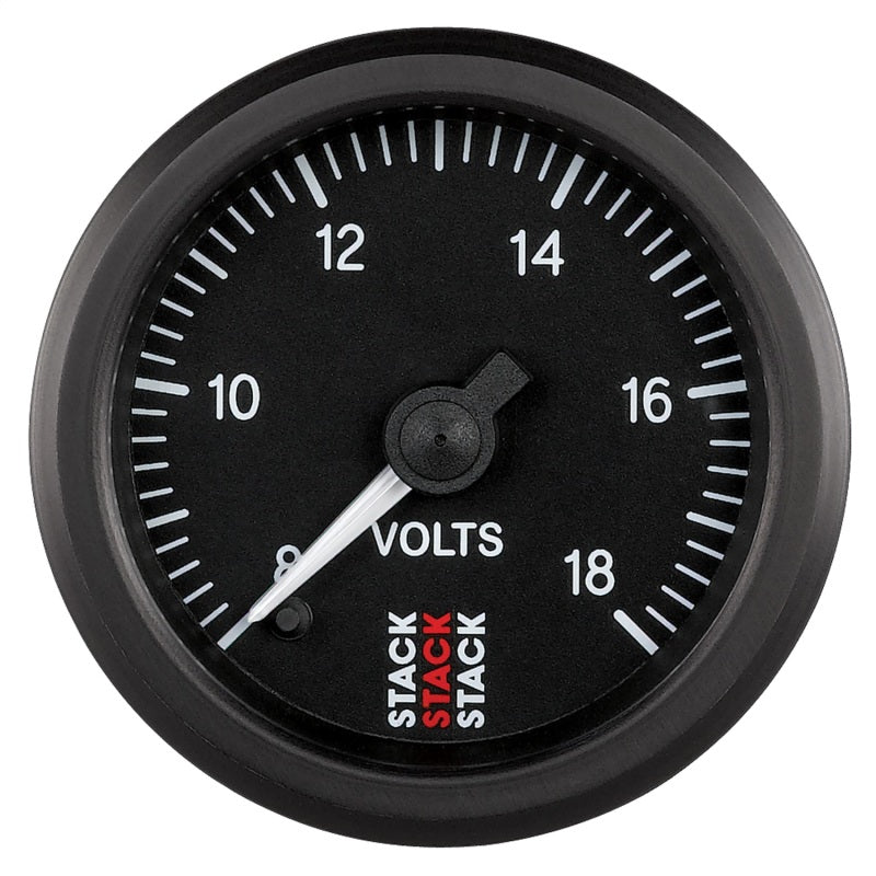 Autometer Stack 52mm 8-18V Pro Stepper Motor Battery Voltage Gauge - Black Gauges AutoMeter