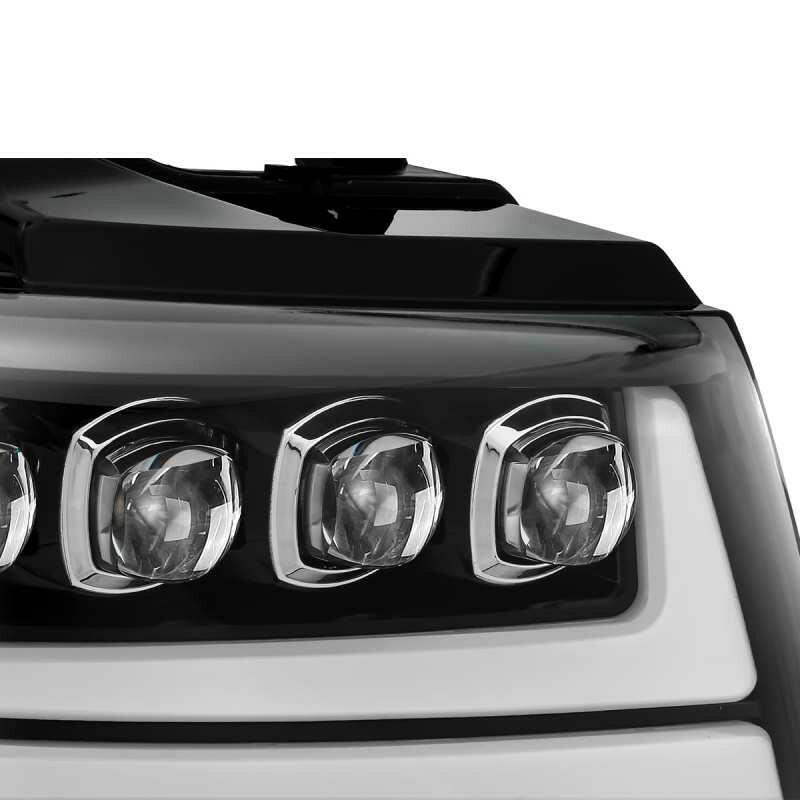 AlphaRex 07-13 Chevy Avalanche NOVA LED Proj Headlights Plank Style Gloss Black w/Activ Light/DRL Headlights AlphaRex