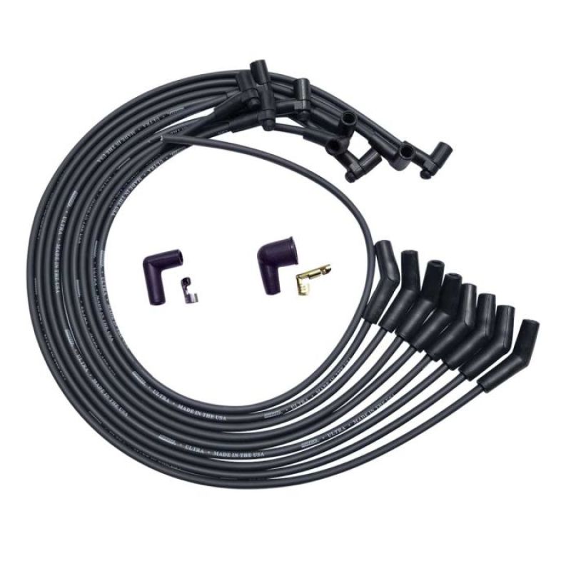 Moroso BBC Under Header 135 Deg Plug End HEI Dist Unsleeved Ultra Spark Plug Wire Set - Black Spark Plug Wire Sets Moroso