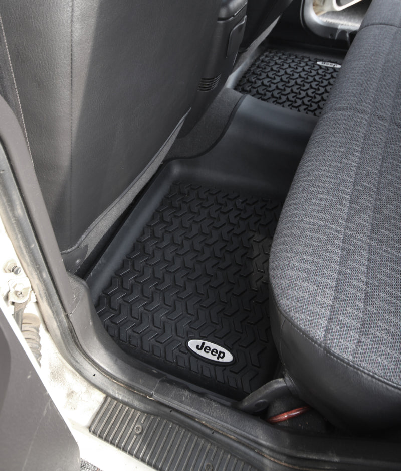 Rugged Ridge Floor Liner Rear Black 1984-2001 Jeep Logo Cherokee XJ Floor Mats - Rubber Rugged Ridge