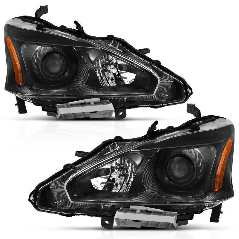 ANZO 2013-2015 Nissan Altima Projector Headlight Black Amber Headlights ANZO