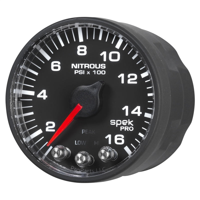 Autometer Spek-Pro Gauge Nitrous Press 2 1/16in 1600psi Stepper Motor W/Peak & Warn Blk/Blk Gauges AutoMeter