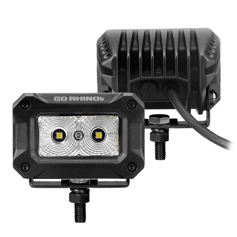 Go Rhino Xplor Bright Series Rectangle LED Flood Light Kit (Surface/Thread Std Mnt) 3x2 - Blk (Pair) Light Bars & Cubes Go Rhino