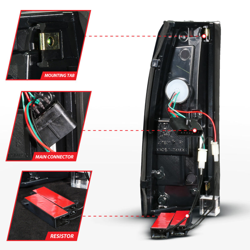 ANZO 88-99 Chevy/GMC C/K1500/2500/3500 Full LED Light Tube Taillights Black Housing Smoke Lens Tail Lights ANZO