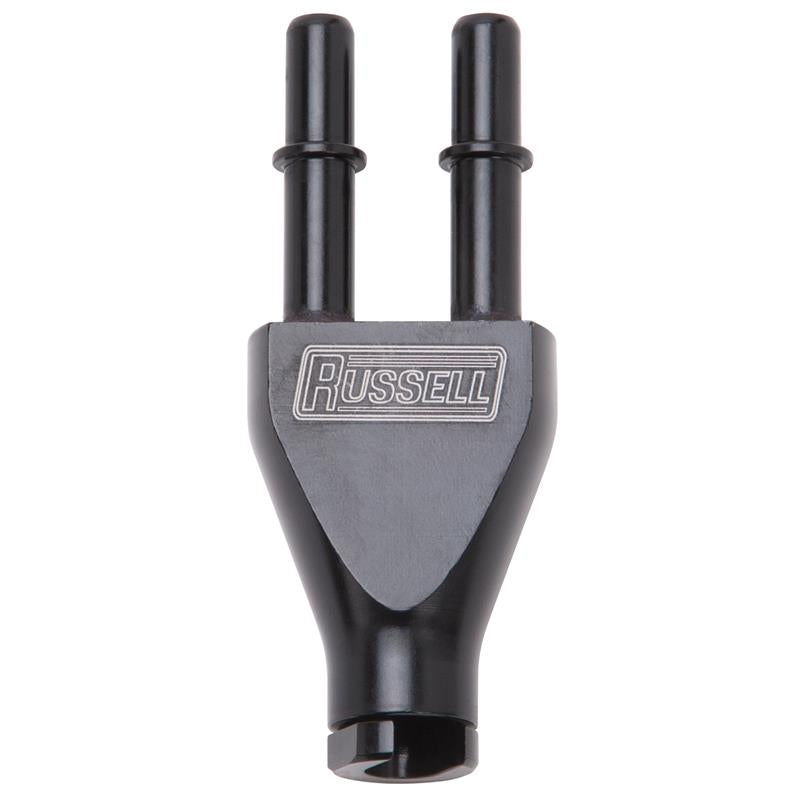 Russell Adapter Y-Block 3/8in Sae Quick Disconnect Female To 2X 3/8in Sae Qd Male Blk Anodized Hardware Kits - Other Russell