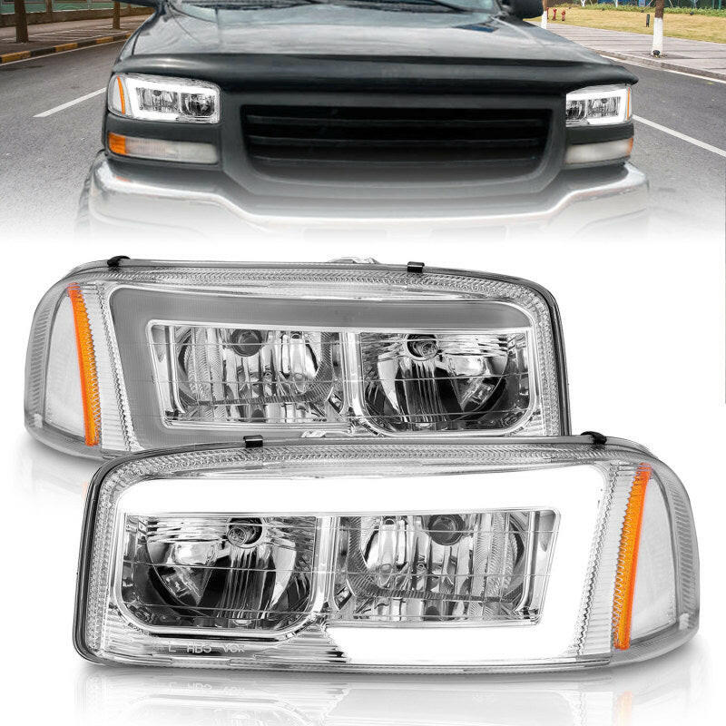 ANZO 99-17 GMC Sierra/Denali Headlights Chrome Amber (w/C Light Bars) Headlights ANZO