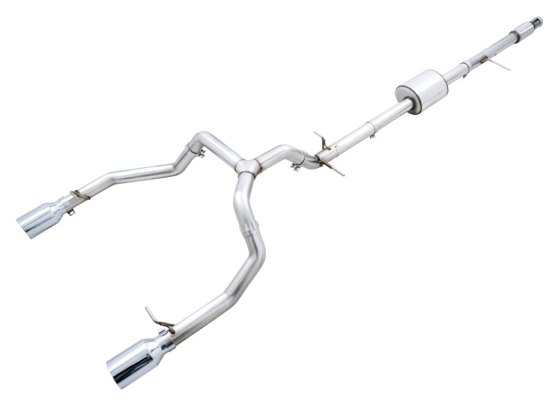 AWE Tuning 4th Gen GM 1500 5.3L 0FG Cat-Back Split Rear Exit (Flat Bumper) - Quad Chrome Tips Catback AWE Tuning