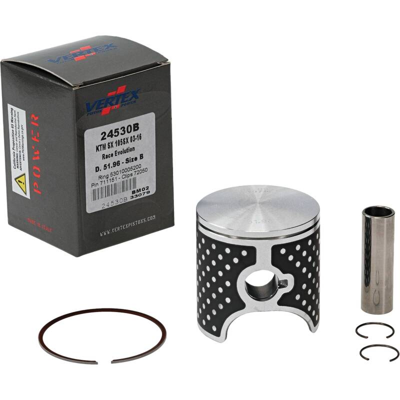 Vertex Piston 04-11 KTM 105 SX 105cc Cast Race Evolution Stroker Piston Kit 112cc 15mm Piston Sets - Powersports Vertex Pistons