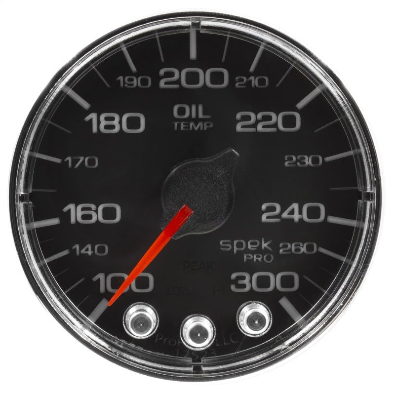 Autometer Spek-Pro Gauge Oil Temp 2 1/16in 300f Stepper Motor W/Peak & Warn Blk/Chrm Gauges AutoMeter