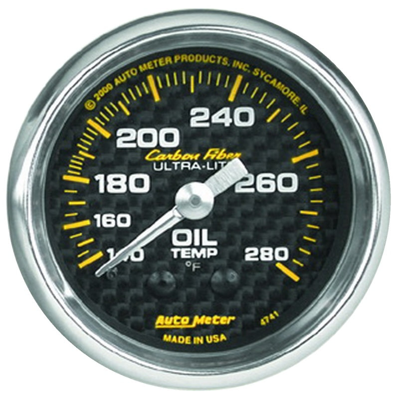 Autometer Carbon Fiber 52mm 140-280 Deg F Mechanical Oil Temp Gauge Gauges AutoMeter