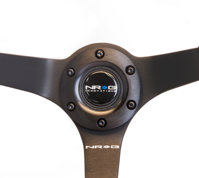 NRG Reinforced Steering Wheel (350mm / 3in. Deep) Blk Suede w/Blk BBall Stitch (Odi Bakchis Edition) Steering Wheels NRG