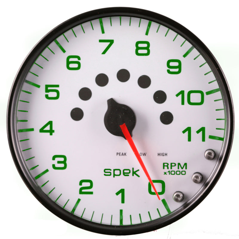 Autometer Spek-Pro Gauge Tachometer 5in 11K Rpm W/Shift Light & Peak Mem White/Black Gauges AutoMeter