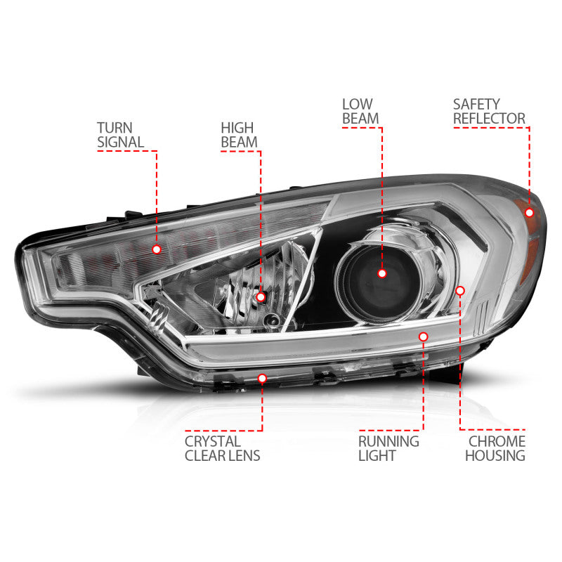 ANZO 2014-2016 Kia Forte Projector Headlights w/ Light Bar Chrome Housing Headlights ANZO