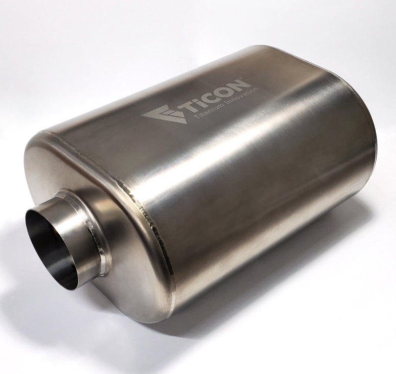 Ticon Industries 2.5in Oval (2.5in Center In / 2.5in Center Out) 12in L Ultralight Titanium Muffler Muffler Ticon