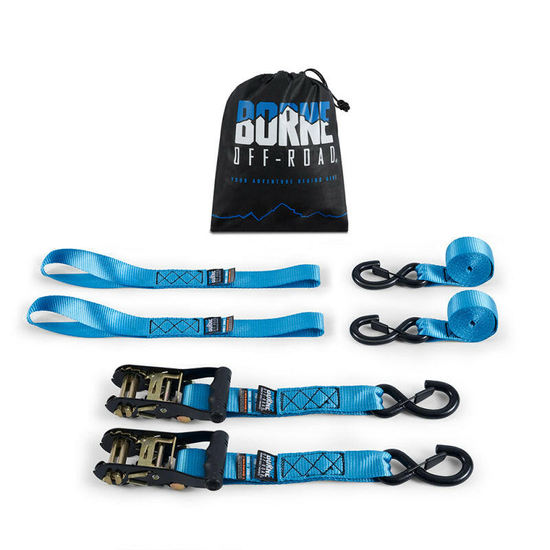 Borne Off-Road Heavy-Duty Ratchet Tie-Down Kit (2-Pack) - Blue Cargo Tie-Downs Borne Off-Road